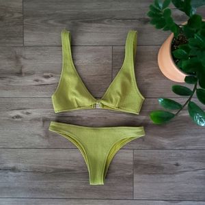 Wanderlust Olive Green Textured Ribbed Bikini Set